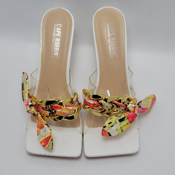 Cape Robbin Concur Heel Transparent PVC Scarf Accent Square Toe Slide White Sz 8 - Picture 2 of 13